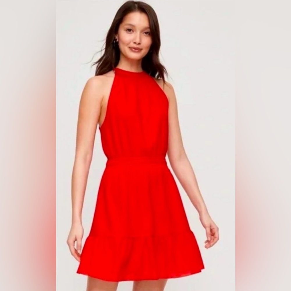 Aritzia Vibrant Red Halter Mini Dress